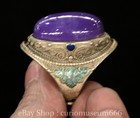 1 4  Old Chinese Copper Enamel Silver Inlay Purple Gem Totem Jewelry Ring