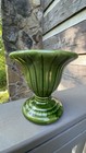 Vintage Hunter Green Ribbed Footed Vase Or Decorative Planter Glossy Glaze 1950s