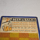 Vintage Beer Is Back Punchboard Trade Stimulator Game Board 7 5 X 6 5
