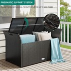 90 Gallon Outdoor Wicker Storage Bench W cushion Pe Rattan Deck Storage Box