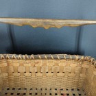 Vtg New England Splint Wood Basket Carved Wood Patina Handle Country Primitive