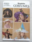 Simplicity S3031 Adult teen Costume Hats Witch Hats Sewing Pattern New Uncut Os
