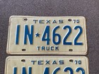 Rare 1970 Texas Truck License Plate Plates Pair Set Original Yellowing Chevy 