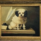 1940s Marie Antoinettes Black White Poodle Dog Canvas Serigraph Of Oil Painting