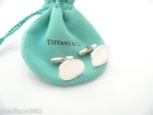 Tiffany   Co Silver Oval Cuff Links Cufflinks Engravable Personalize Gift Pouch