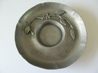 Antique Rare Handmade Asian Chinese Pewter Applied Leave   Jade Round Tray Bowl