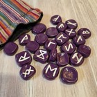 Unbranded Set Of 24 Clay Stone Rune Purple Stones   One Blank W  Storage Bag