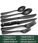24 Piece Black Silverware Set For 4 With Steak Knives stainless Steel