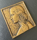 Antique Pierre Morlon Art Deco Lady Ceres Bronze Agricultural Medal Plaque