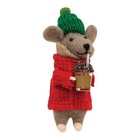 New Primitive Mouse Christmas Ornament W  Coffee Cup 5 h Fabric Farmhouse Felted