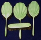 Awesome Sterling Silver Green Enamel Guilloche 4 Piece Dresser Set Brush Mirror