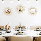 3 Pack Sunburst Metal Wall Mirrors - Decorative Home D  cor For Living Room  Gold
