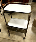 Antique Original Metal Dr Office Medical Dental Cart W Drawer   Enamel Trays  sh