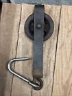 Vintage Butcher Meat Hook Pulley Trolley Hanger Signed Operational Rail Car Iron
