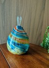 Beautiful Hand Blown Art Glass Perfume Bottle W  Stopper Blue  Orange    Yellow