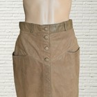 Vintage 80s Tan Leather Midi Skirt Front Buttons - Laura Torelli