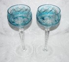 Pair Vintage Bohemian Cut To Clear Wine Glasses