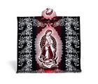 Our Lady Guadalupe Virgin Mary Red Black Alpaca Wool Poncho Gaban Zarape Jorongo
