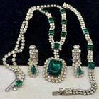 Kramer New York Neck Bracelet Earrings Rare Vtg Silvertone Green R s Unsigned