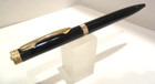 Terzetti Diamond Top Metal Brass Ballpoint Pen- Black  Gold Trim- Gift Pouch