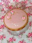 Vtg Art Deco Glass Celluloid Pink Roses Vanity Powder Jar Antique 