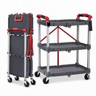 Portable 3-tier Folding Utility Cart Garage Foldable Rolling Cart Service Cart
