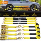 4 Axle Strap Car Wheel Net Ratchet Tie Down Straps Hooks Heavy Duty For Trailer