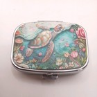 Sea Turtle Pill Box Mirror Organizer Medicine Case 2 Compartment Travel Square
