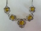 Vintage Sterling Silver Yellow Citrine Glass Necklace Bracelet Earrings Set 925