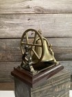 Vintage Solid Brass Desk Bell With A Pulley Wheel Ships Nautical Bell Wood Base