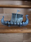 Vtg Norway Silver Pewter Metal Viking Ship mast dragon Head 7 Armour Plate 7x5x3