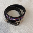 Vintage Eddie Bauer Beaded Native Western Leather Belt Silver Buckle And Tip 30