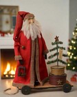 Primitive Christmas Blessings Santa W  Feather Tree And Nesting Boxes On Cart 26