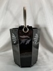 Vintage Depression Black Glass Silver Overlay Octagon Ice Bucket