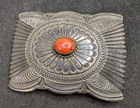 Sterling Silver W B Western Style Coral Belt Buckle  74 2 Grams Total
