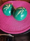 Vtg Hand Painted Maracas Mexico Wood Green Water And Palm Trees Boat 8 Inch Pair