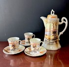 Antique Nippon Lidded Tea Pot Set Hand Painted 3 Cups  saucers gorgeous Scene