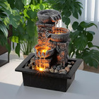 Tabletop Water Fountain 3 Bowl Led Light Indoor Zen Decor Relaxation