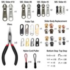 188 Pcs Zipper Repair Kit Universal Fixer Sizes 3 5 8 10 Sliders Tool Set