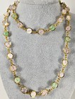 Vintage Light Pink  Green Semi-precious Stones Gold Parure Necklace Bracelet Set