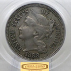 1888 Three-cent Piece  3 Cents Nickel Pcgs Xf 45 Cac Sticker -  b45824