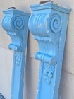 Antique Georgian Carved Wood Blue Paint Mantel 53  Column Pillar Fireplace Pair