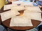 Beautiful Vintage Set Of 8 Beige taupe Linen Placemats   8 Napkins Cutwork