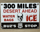Vintage Buz s Route 66 Porcelain Sign Gas Oil Road Shield Pump Plate Skull Ice