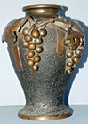 Vintage Japanese High Relief Meiji Period Bronze Vase With Grapes   Grape Leaves