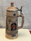 Vintage German Beer Stein Ceramic Castle Lid Top  9  H King Jester