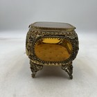 Antique Filigree Ormulo Jewelry Display Box Casket With Beveled Glass Panels