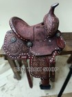 Western Barrel Racing Saddle Premium Leather Deep Seat With Tack Set   Free Ship