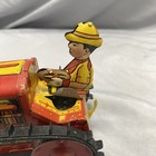 Vintage Mar Tin Litho Wind-up Tracked Tractor Toy Red Yellow Driver Japan