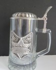 Vintage 1980s Domex Beer Stein Law Enforcement Pewter Lid Clear Glass Heavy